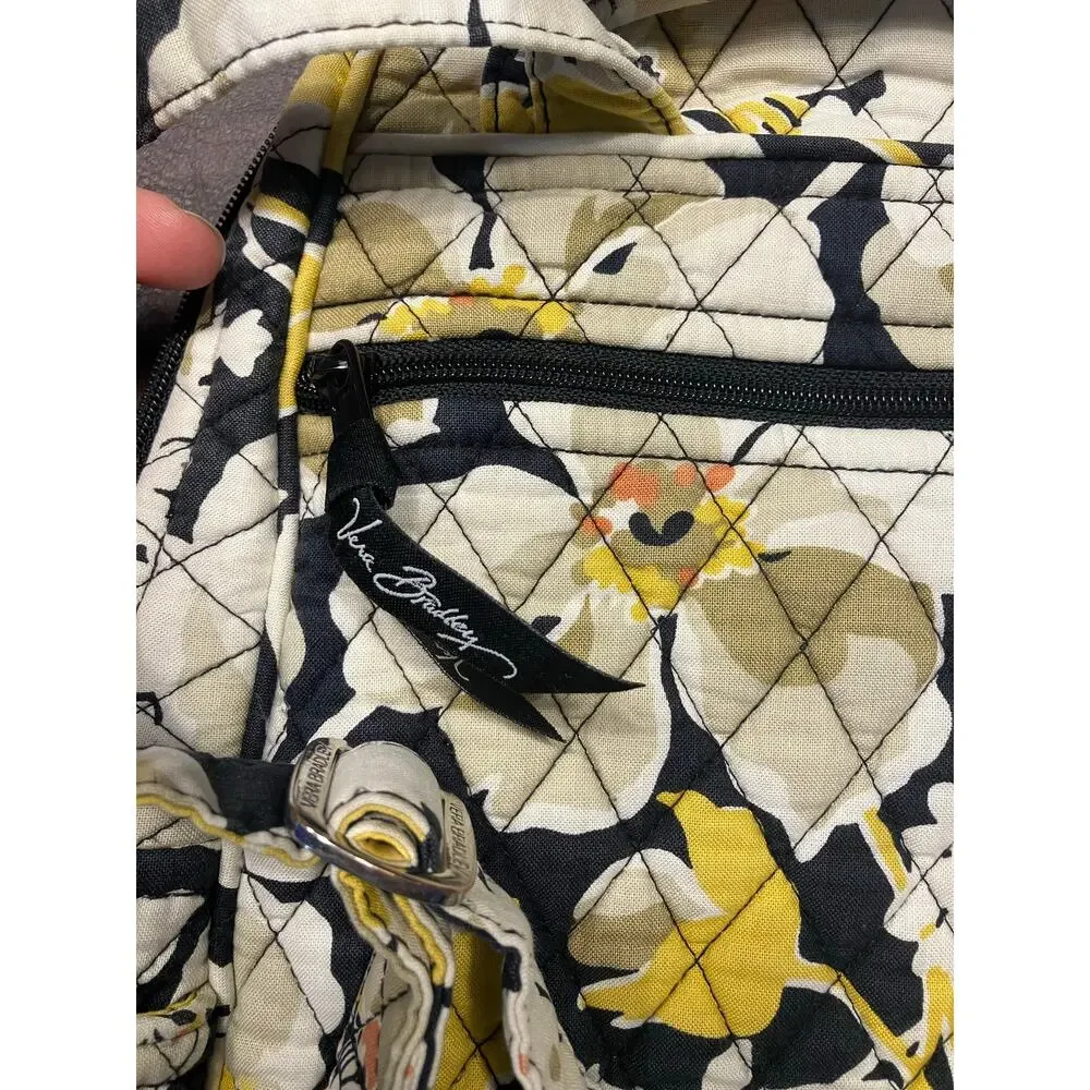 Vera Bradley Quilted Backpack Yellow Gray Floral Print Laptop School‎ Bag 15x11